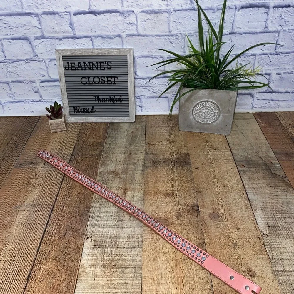 DDD 3D Pink Leather Belt Studded Rhinetsone Western Cowgirl‎ Youth 24 No Buckle